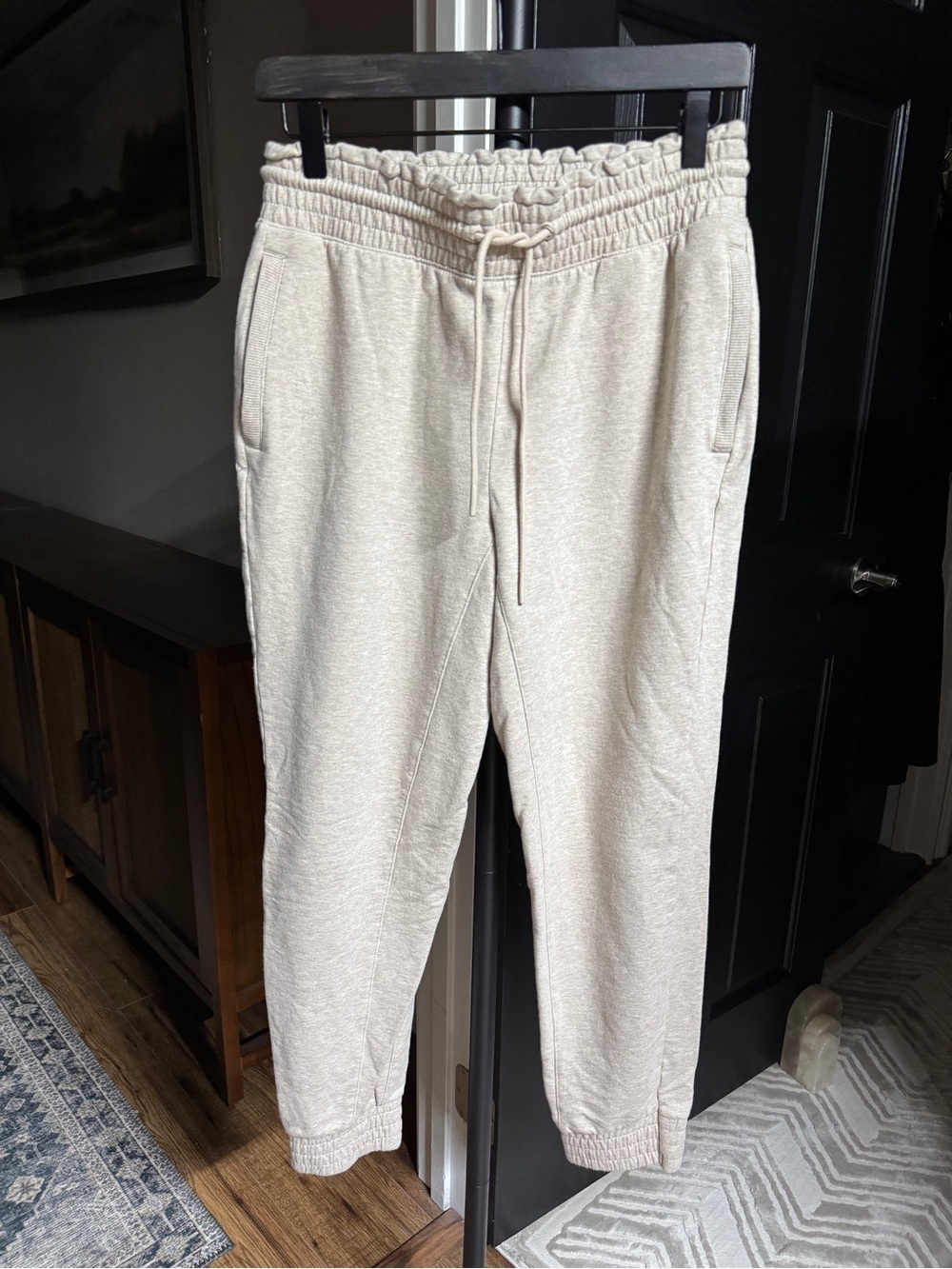 {FLX} Heathered Beige Elastic Tie Waist Joggers Sweatpants Pants WAP52